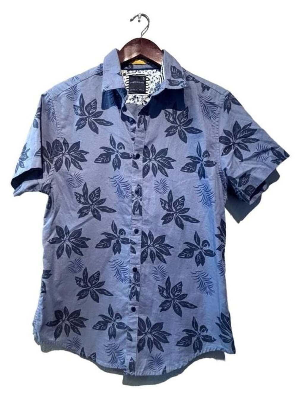 Porter & Ash Tropical Floral Short Sleeve Button Down Shirt Blue Sz S